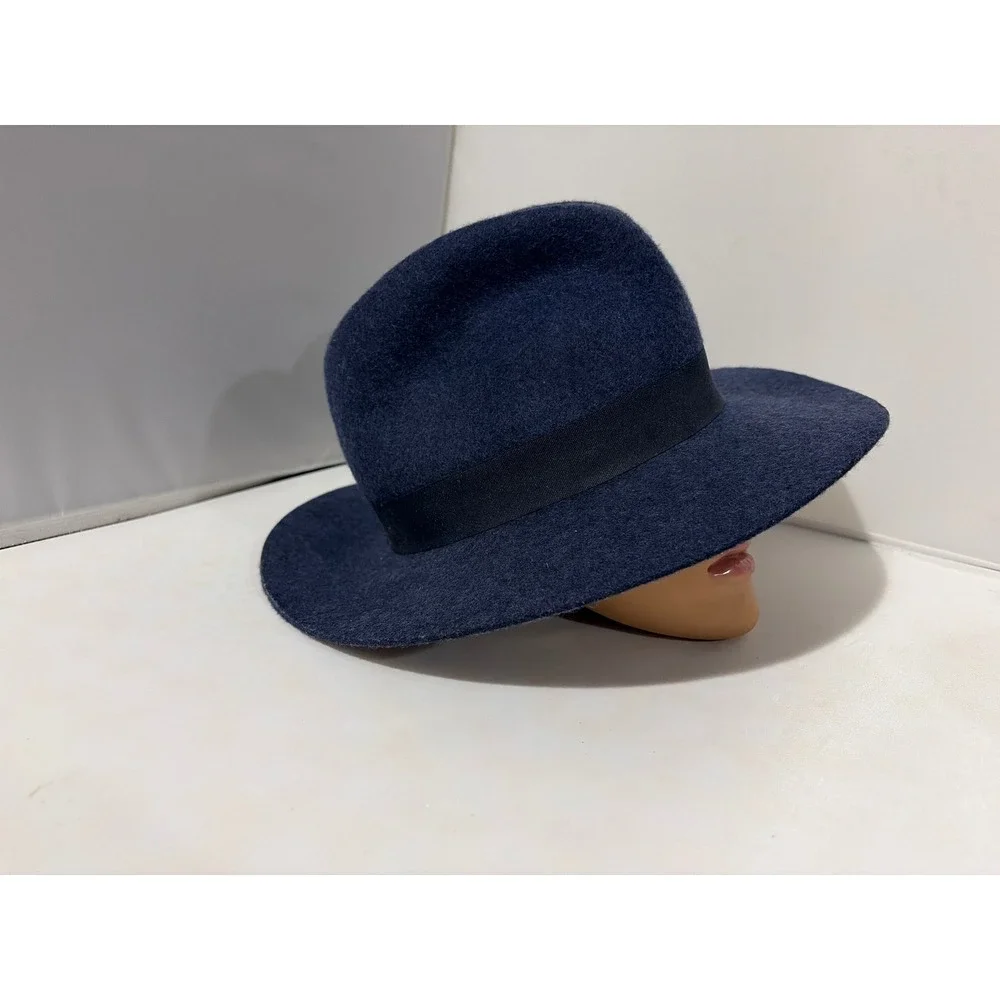 Banana Republic Navy Blue 100% Wool Wide Brim Fedora Hat  L/XL